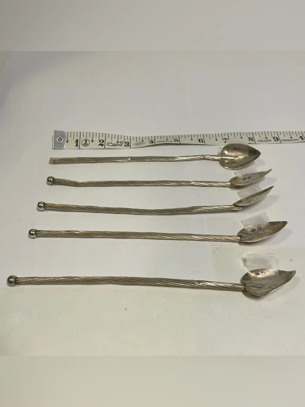 Vintage Antique Sterling Cocktail Sipper straws Spoons, circa 1900, 49g